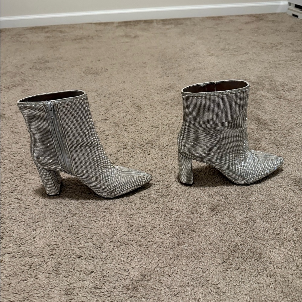 INC Bedazzled Rhinestone Silver Ankle Boots
